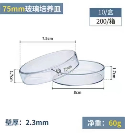环球 耐高温玻璃培养皿直径：75mm（整盒价格）
