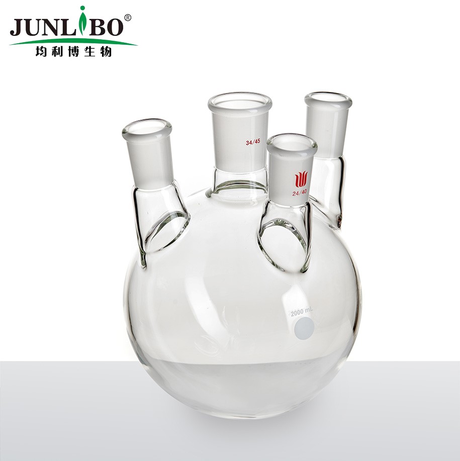 小角度四口圆底球瓶,中间磨口:34/45,侧磨口:24/40,2000ml