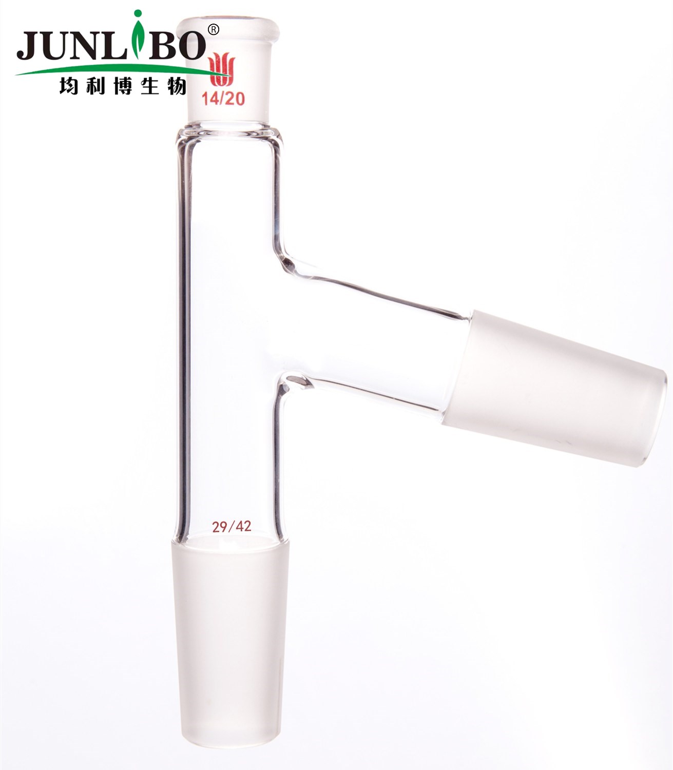 75°蒸馏头,上磨口:14/20,下磨口:29/42,侧磨口: 29/42