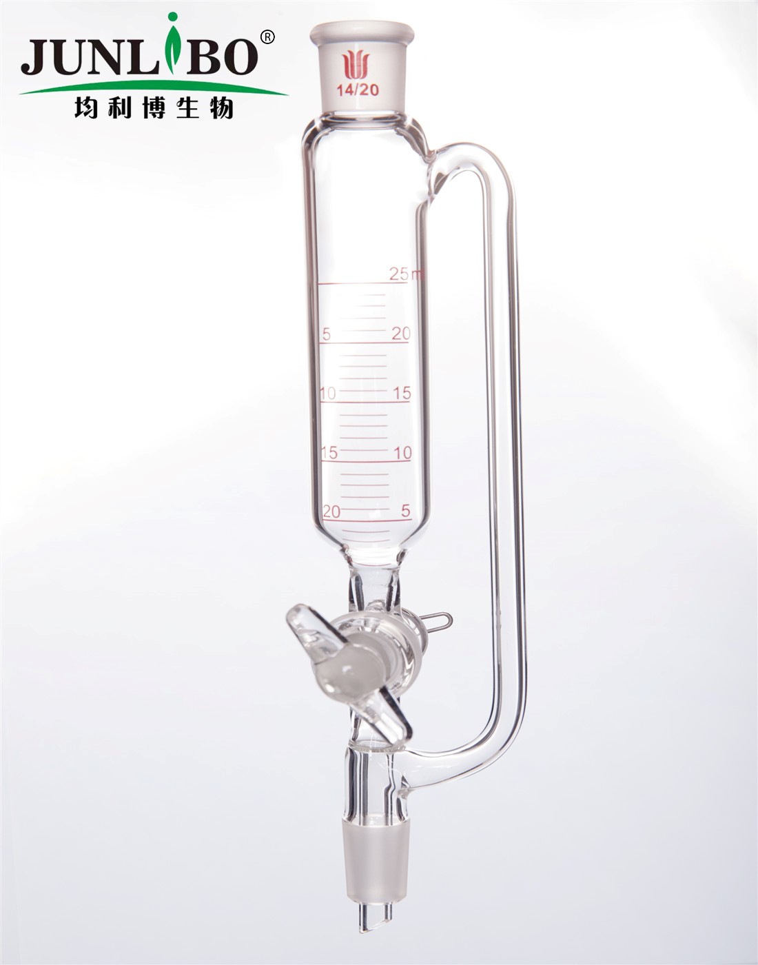 带刻度恒压滴液漏斗,玻璃节门,25ml,14/20