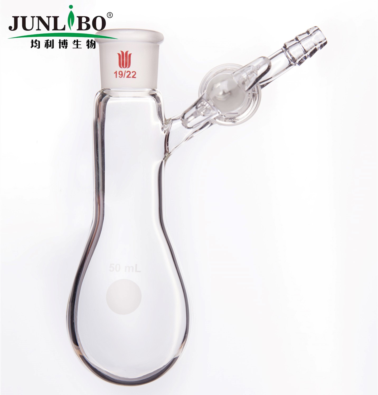 反应茄瓶,磨口:19/22,50ml,玻璃节门