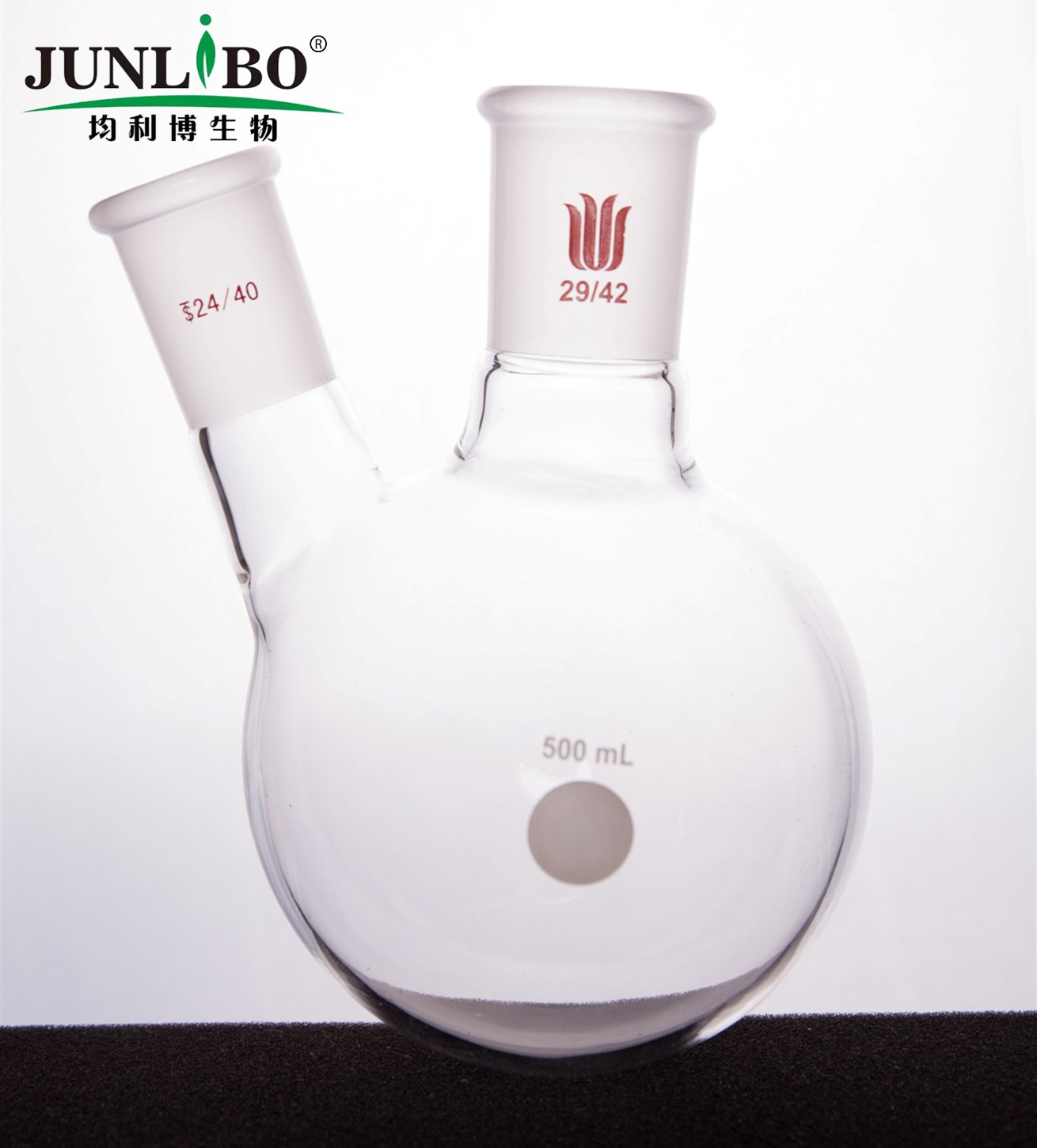 厚壁斜两口瓶,高强度,中间磨口:29/42,侧磨口:24/40,500ml