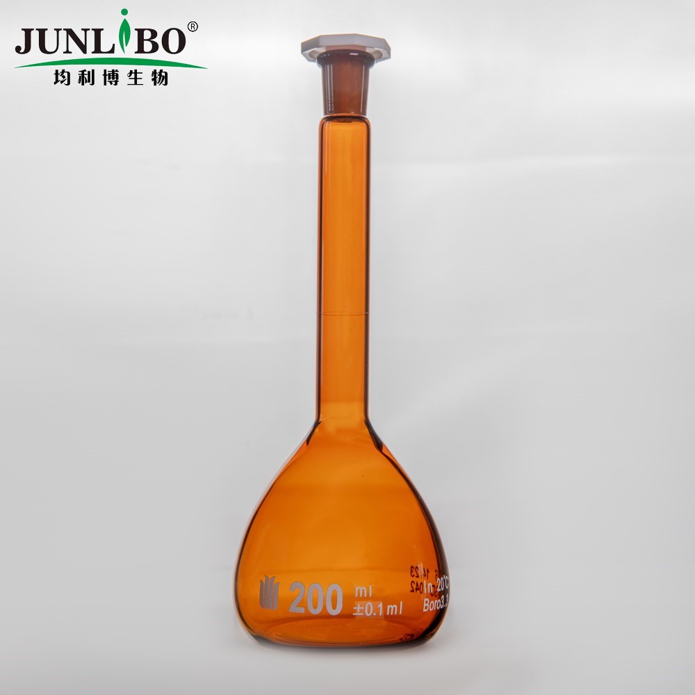 14/23口 200ml棕色玻璃容量瓶,标配塑料塞,带个体检测证书,2支/盒