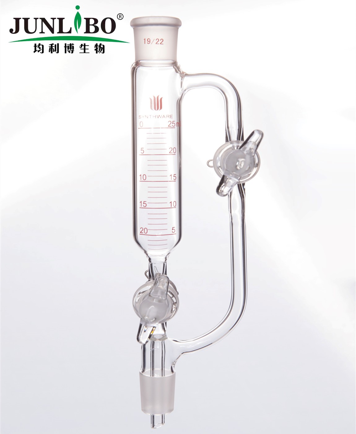带刻度恒压滴液漏斗,双玻璃节门,25ml,19/22