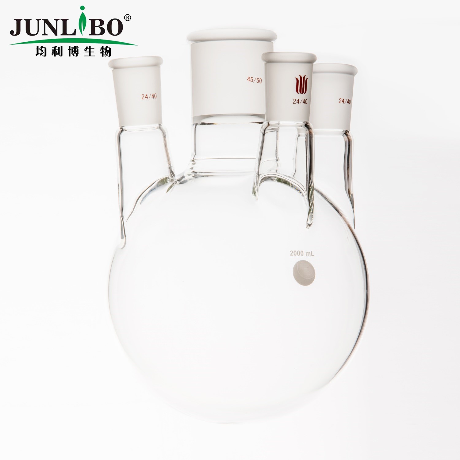 小角度四口圆底球瓶,中间磨口:45/50,侧磨口:24/40,2000ml