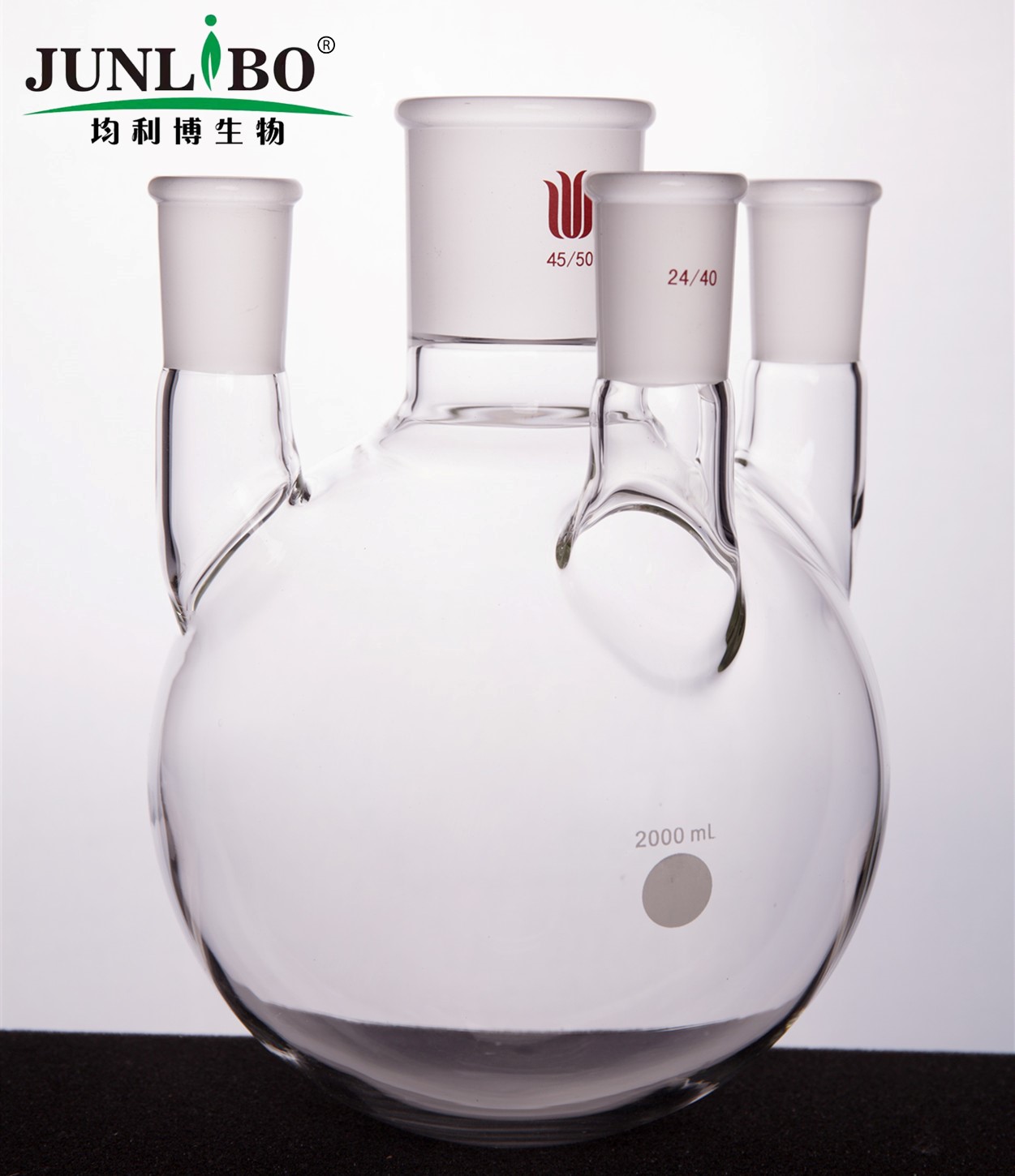 直四口圆底球瓶,中间磨口:45/50,侧磨口:24/40,2000ml