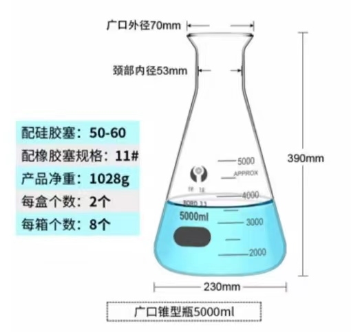 环球 敞口玻璃三角烧瓶容量：5000ml