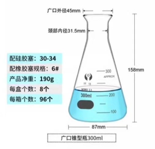环球 敞口玻璃三角烧瓶容量：300ml