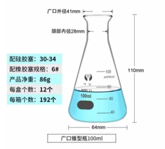 环球 敞口玻璃三角烧瓶容量：100ml