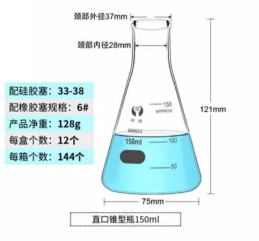 环球 直口玻璃三角烧瓶容量：150ml（整盒价格）