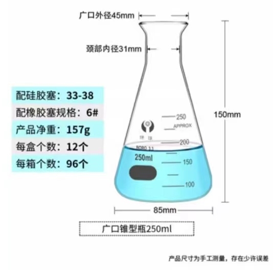 环球 敞口玻璃三角烧瓶容量：250ml
