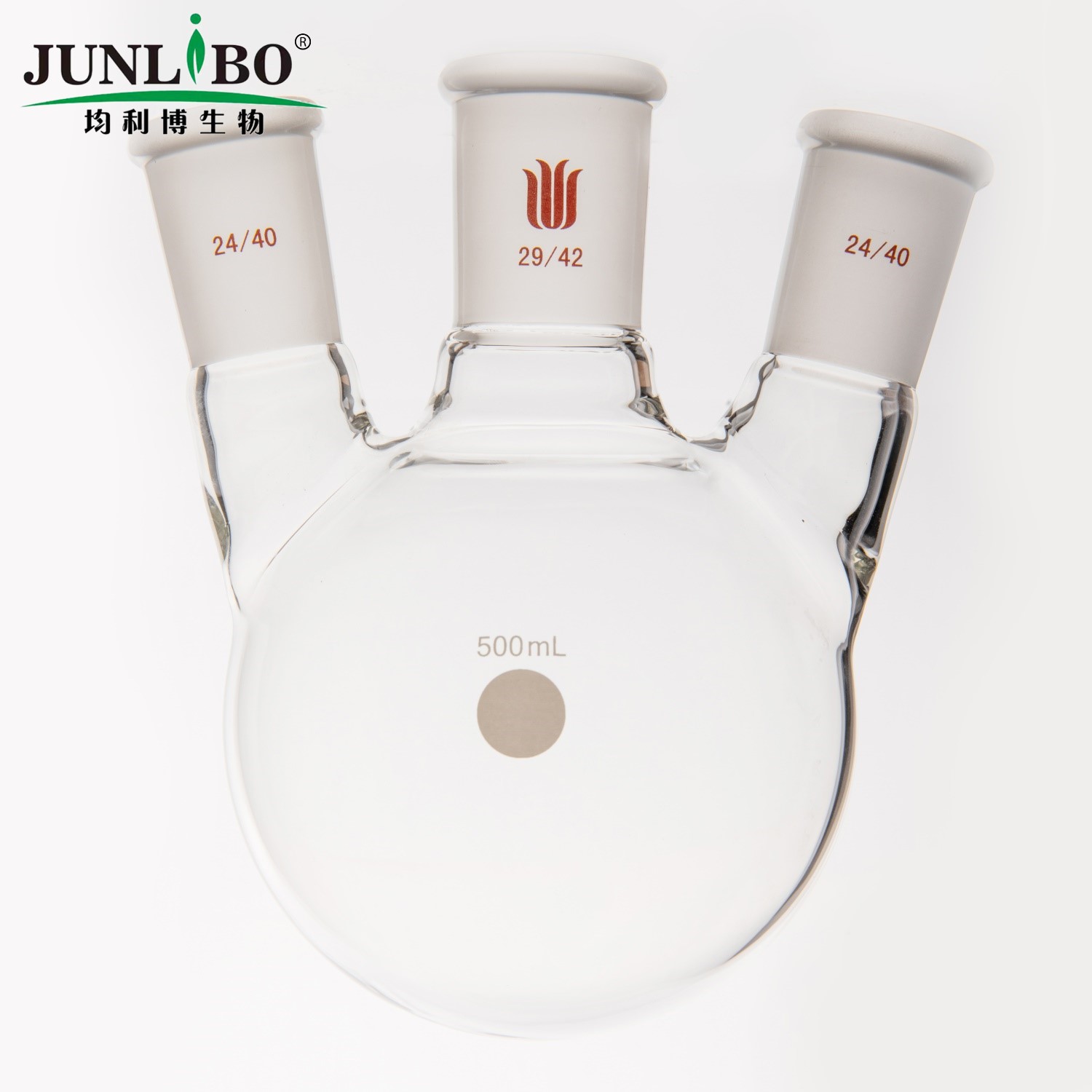 小角度三口球瓶,厚壁高强度,中间磨口:29/42,侧磨口:24/40,500ml