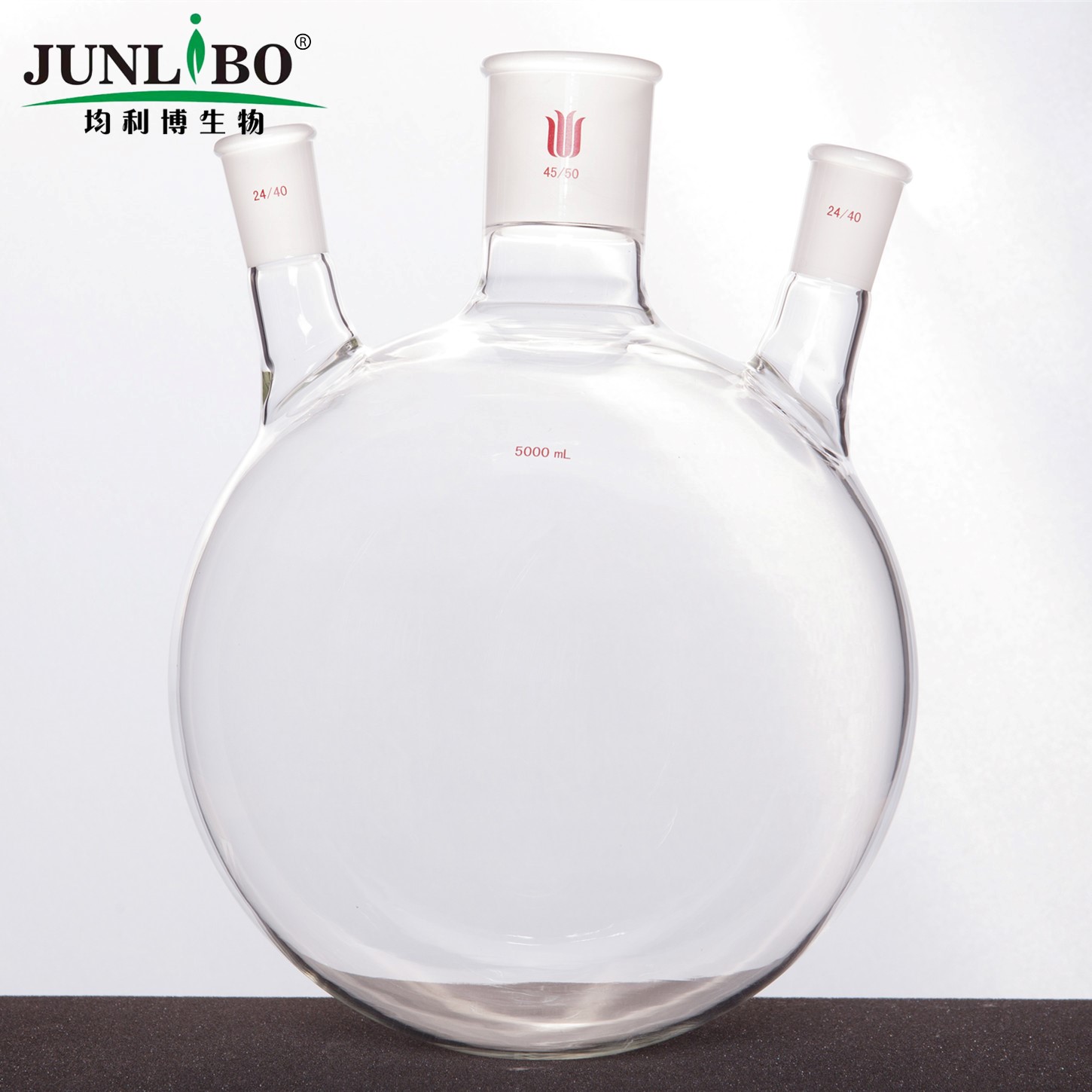 斜三口球瓶,厚壁高强度,中间磨口:45/50,侧磨口:24/40,5000ml