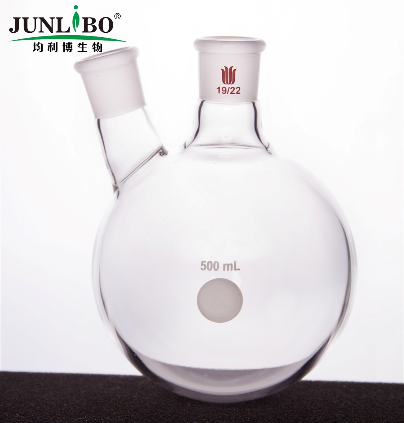 厚壁斜两口瓶,高强度,中间磨口:19/22,侧磨口:19/22,500ml