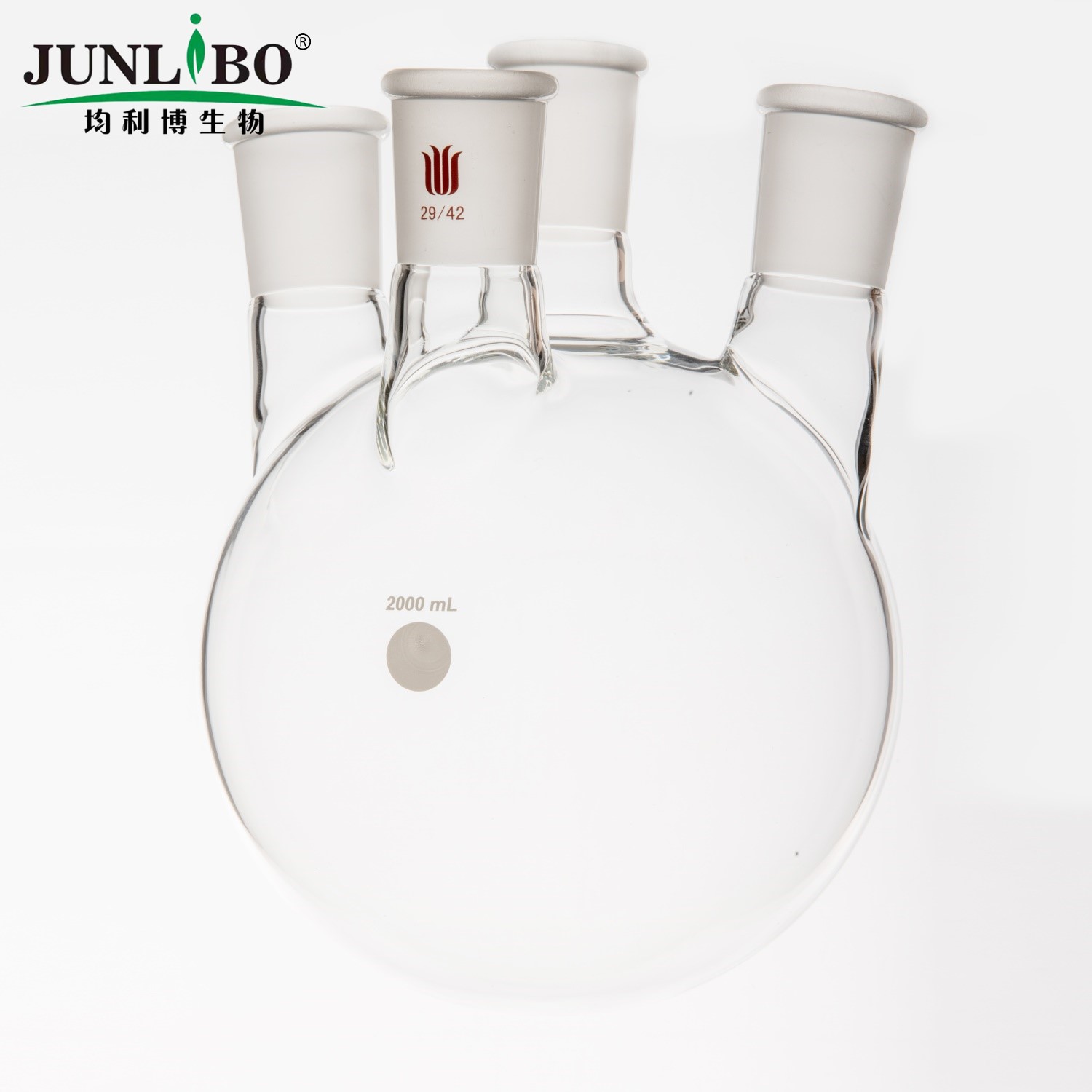 小角度四口圆底球瓶,中间磨口:29/42,侧磨口:29/42,2000ml