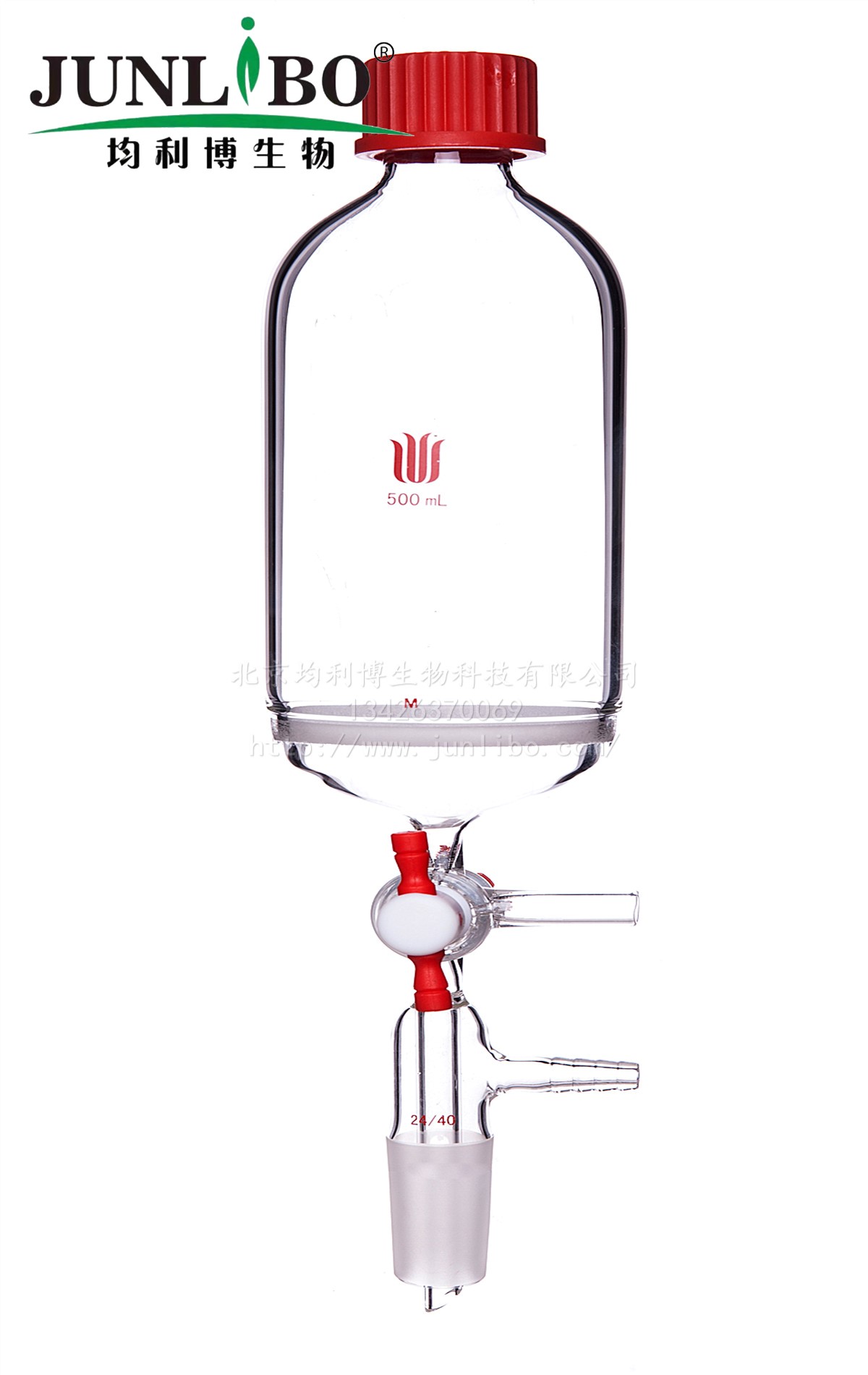 多肽固相合成管,T型四氟节门,小咀,24/40外磨口,500ml,32#,G3